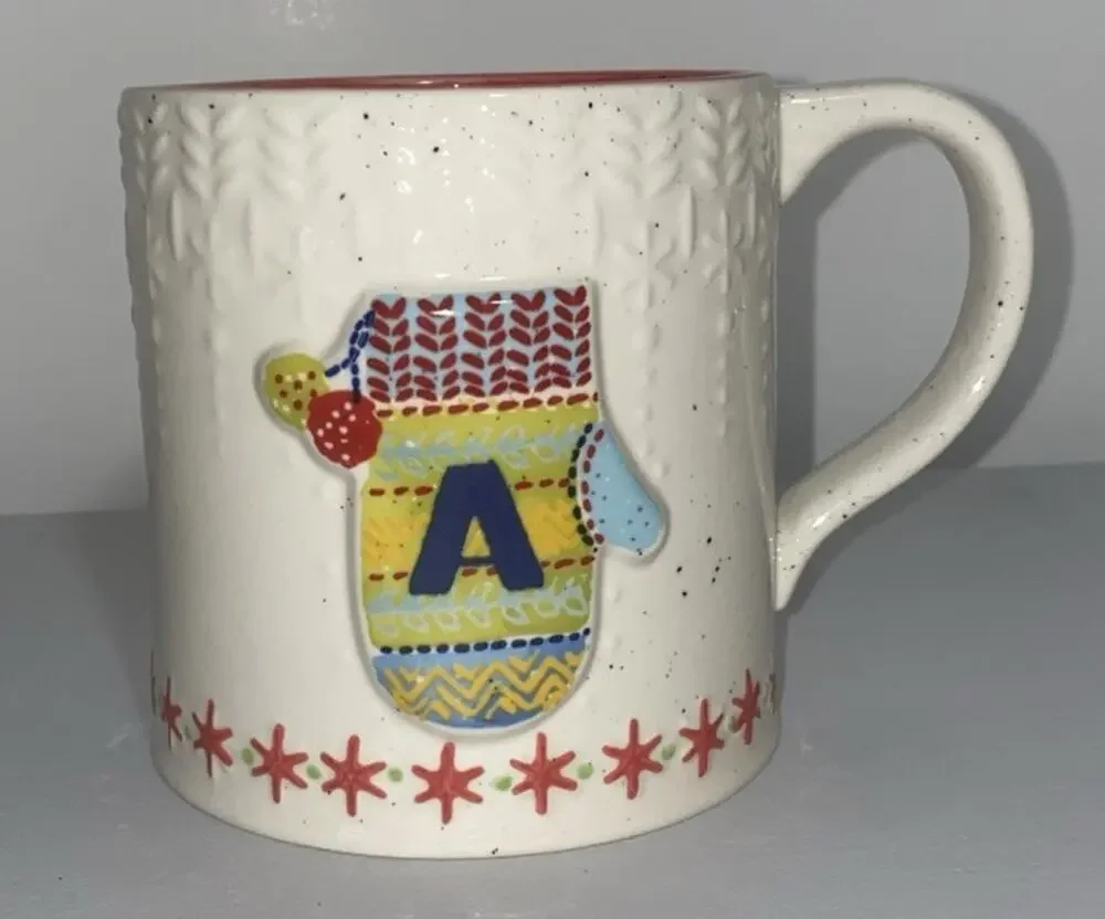 Anthropologie Monogram Letter A Bundled Up Mitten Winter Coffee Tea Mug Cup